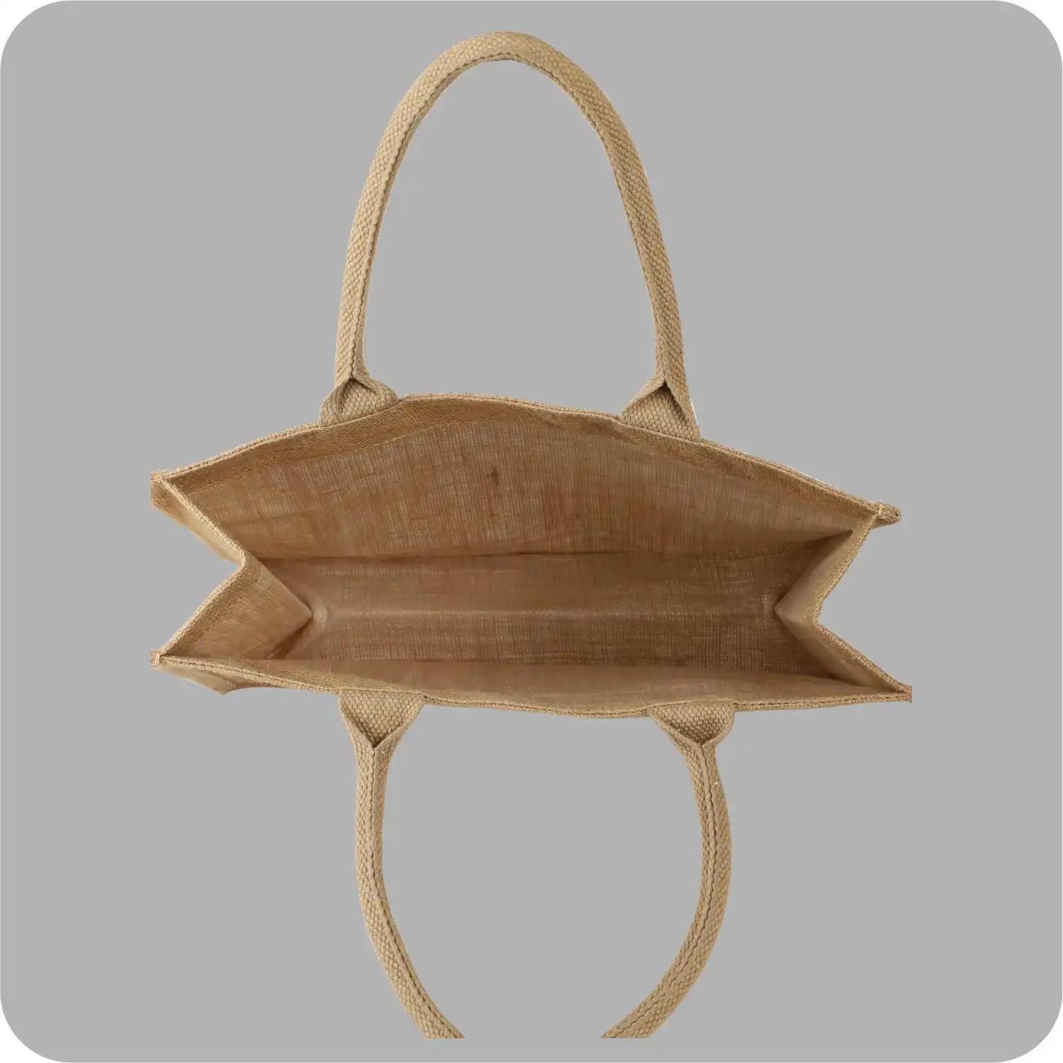 12x10x5 Inches, Fine Quality Cotton Cord Handled, Jute Tote Bags